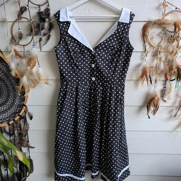 Hell Bunny Navy Polka Dot Midi Dress - Picture 4 of 7